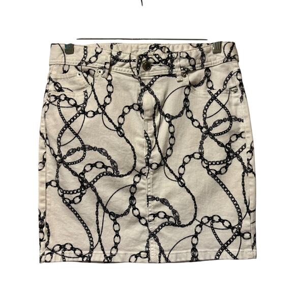 Cache Black White Pencil Status Chains Denim Stretch Mini Skirt sz 2 NWoT - Picture 1 of 4